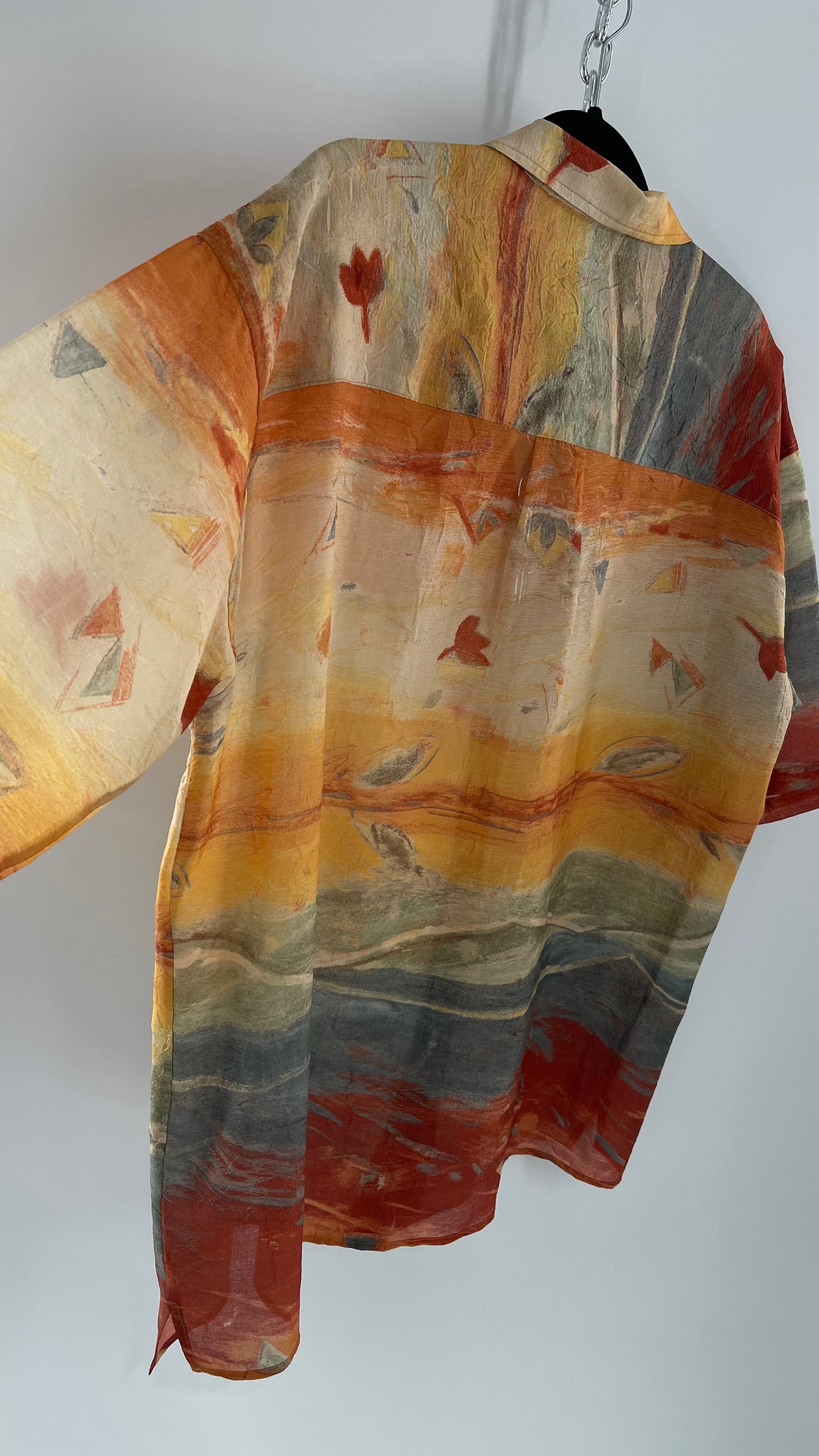 Vintage Pardazzio Uomo Sheer Crimped Abstract Fall Short Sleeve Button Up (Medium)
