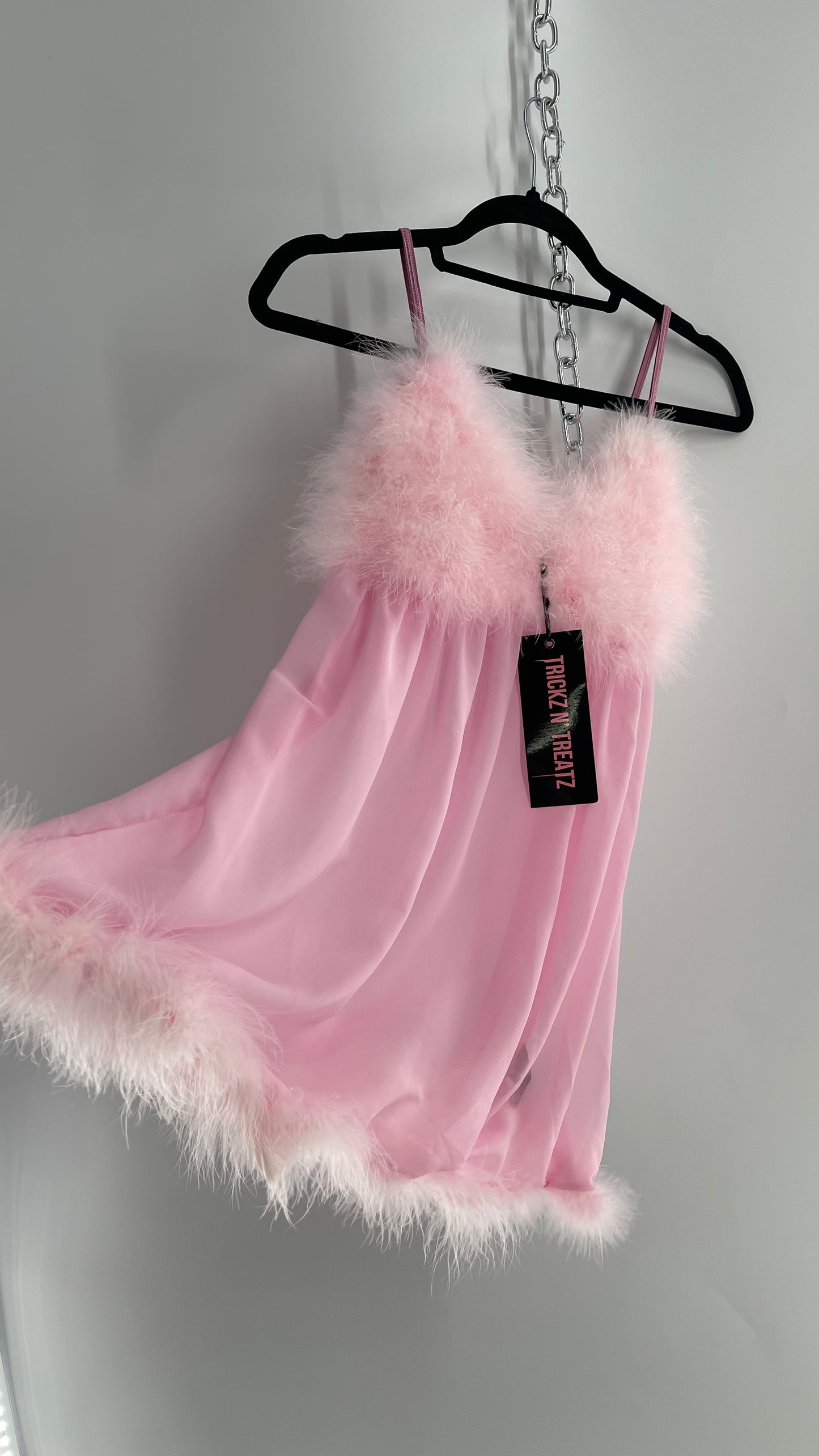 TRICKZ N TREATZ Pink Ostrich Feather Babydoll Slip (Medium)