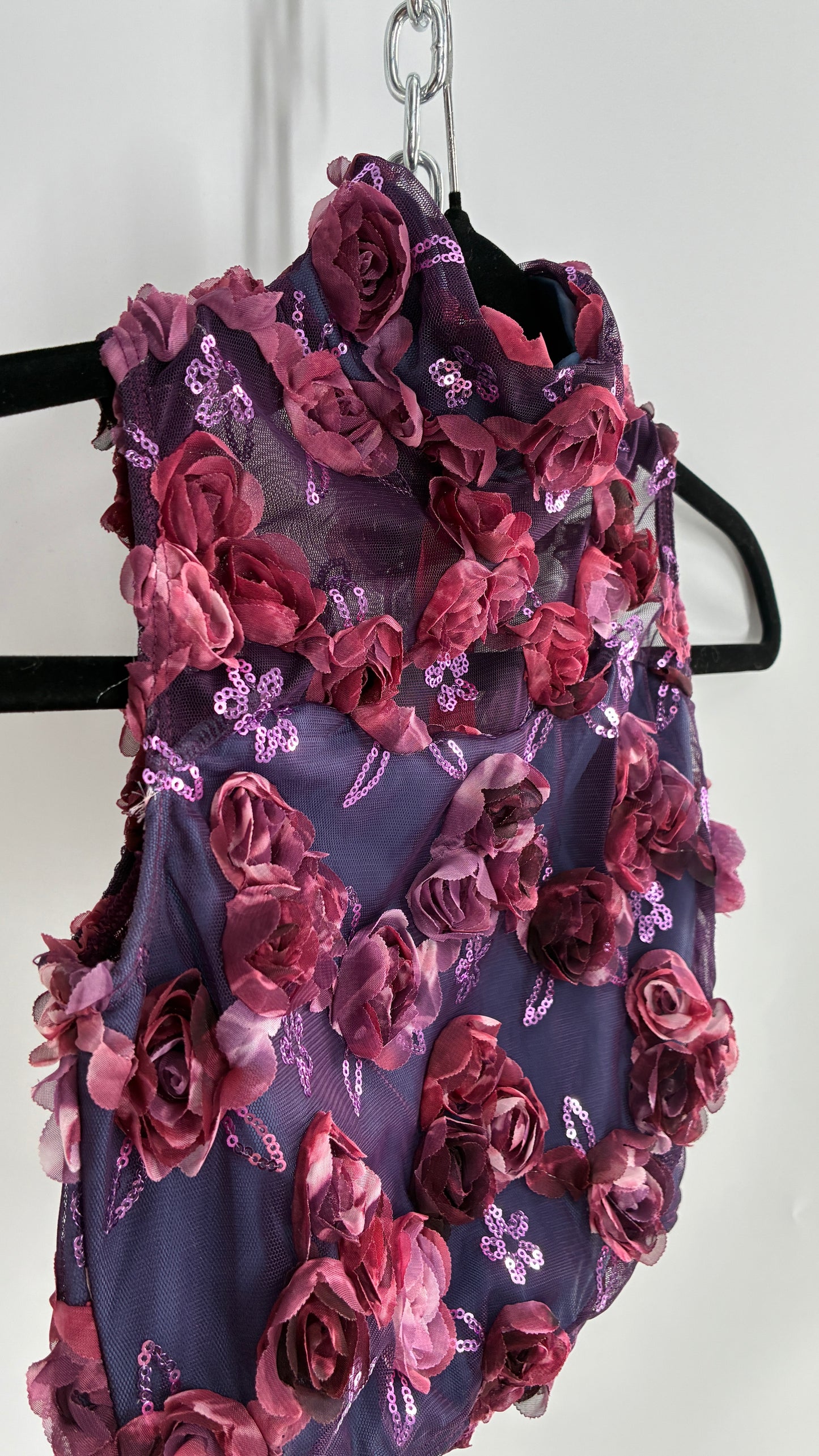 Vintage WEISSMAN Purple Cropped Floral Appliqué Turtle Neck (SA)