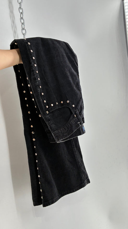 Vintage THE BLUES Grey Corduroy Side Studded Kick Flares (8)