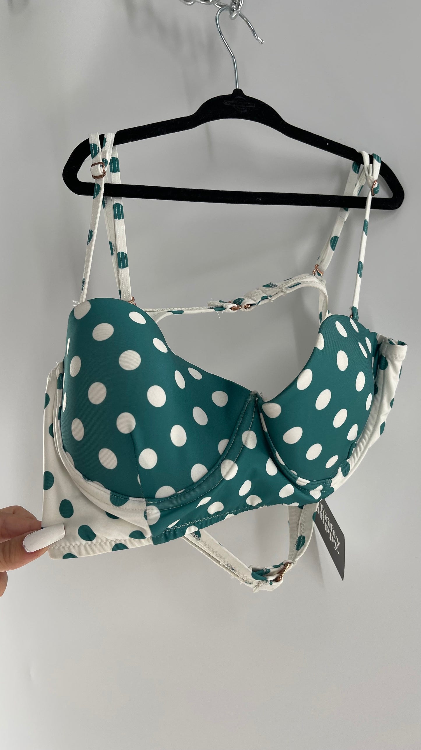 Anthropologie ALIHOP Green/White Polka Dot Underwire Swim Top (Large)