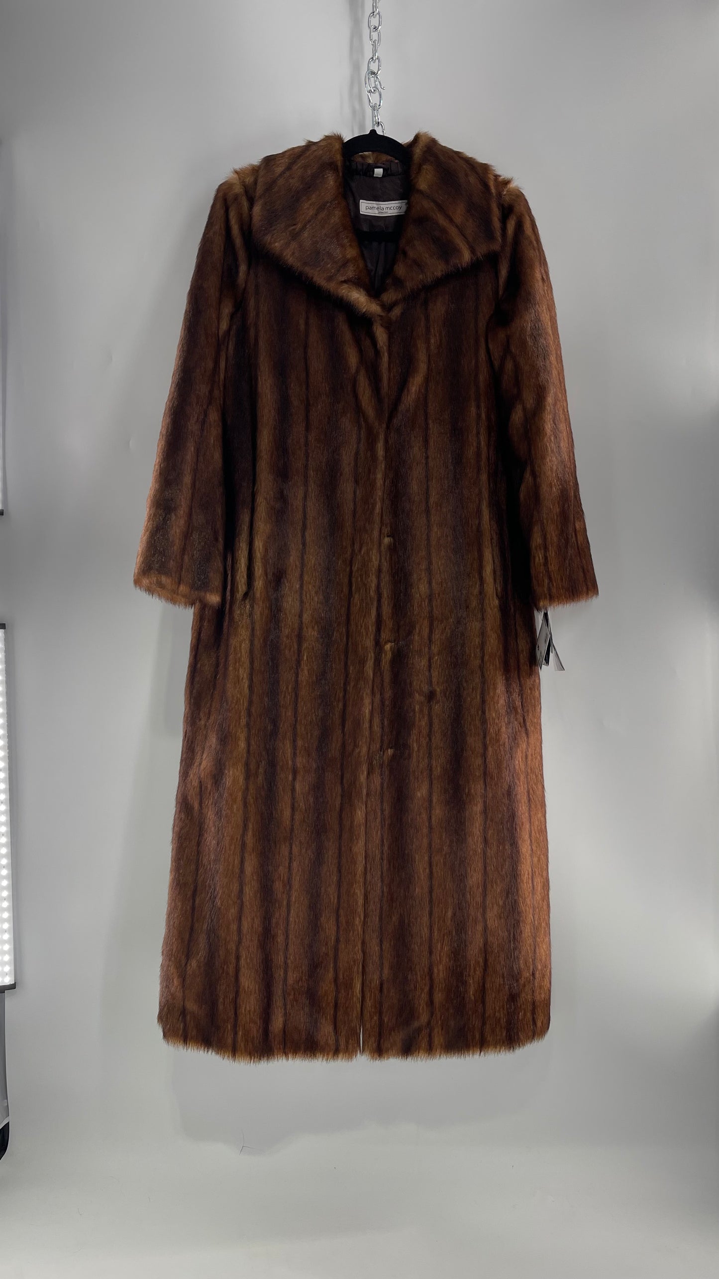 Deadstock Vintage Pamela McCoy Full Length Faux Fur Duster Coat (XS)