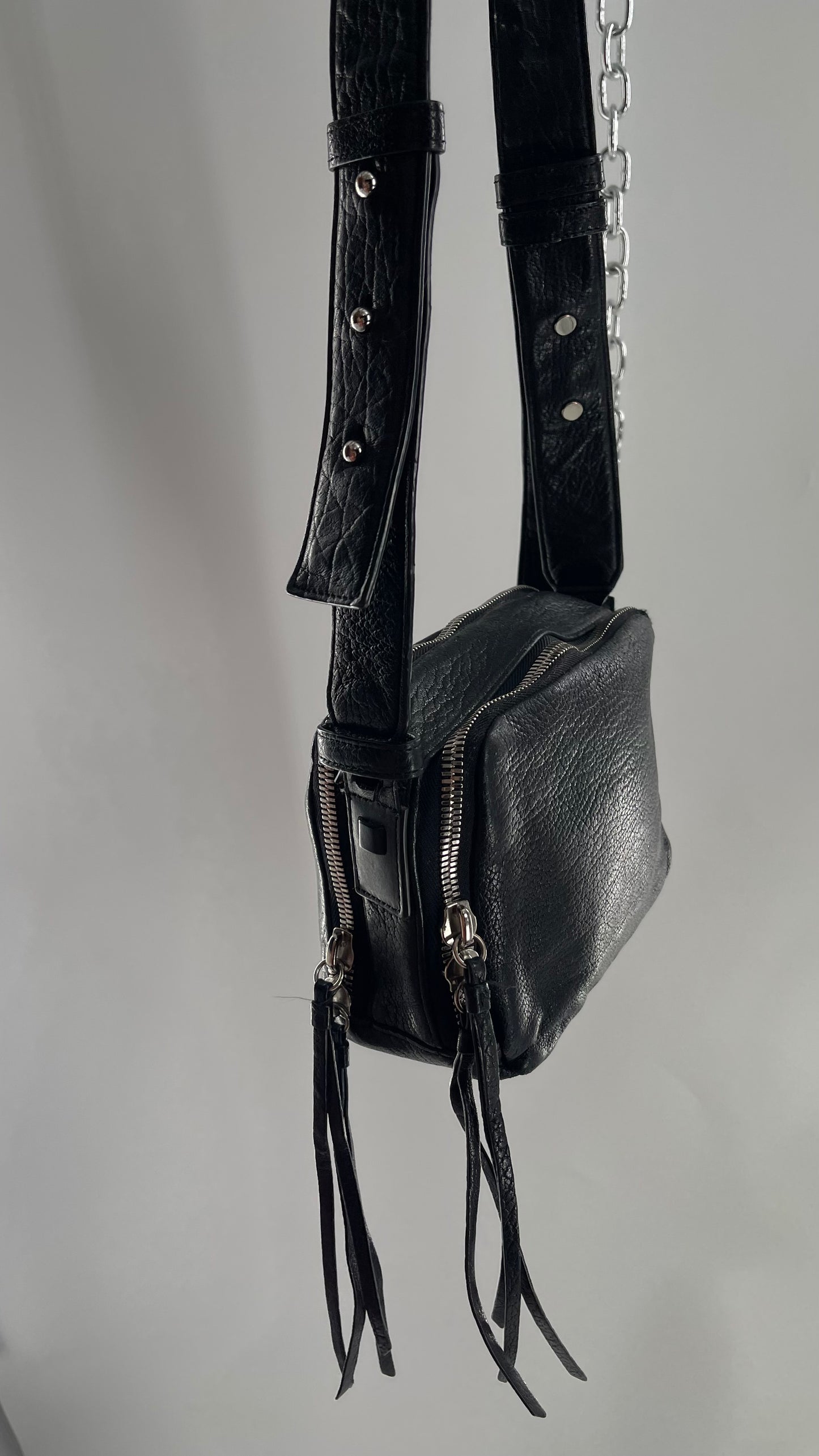 ALL SAINTS Black Leather Zippered Bag