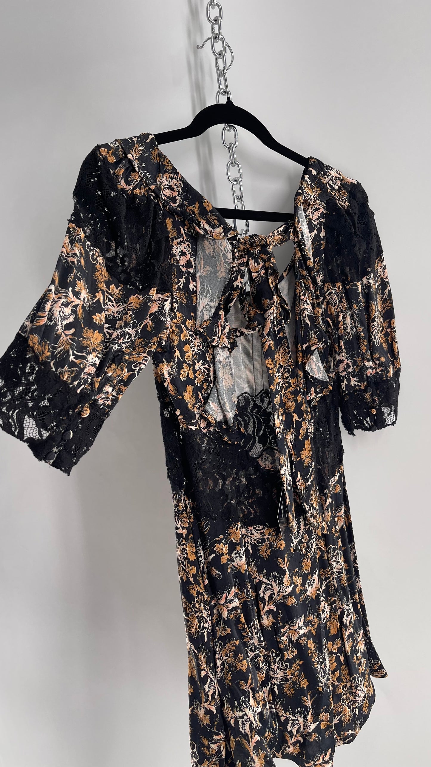 Free People Black Floral Mini Dress with Open Back and Lace Details (4)
