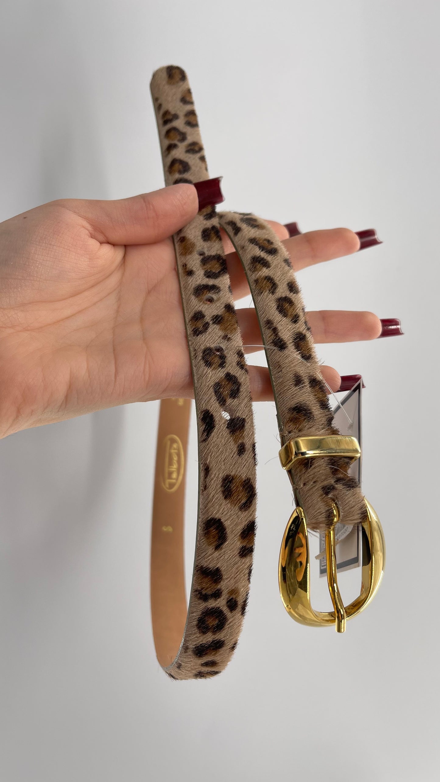 Vintage Talbots Leather and Pony Hair Cheetah Printed Skinny Belt (Small)