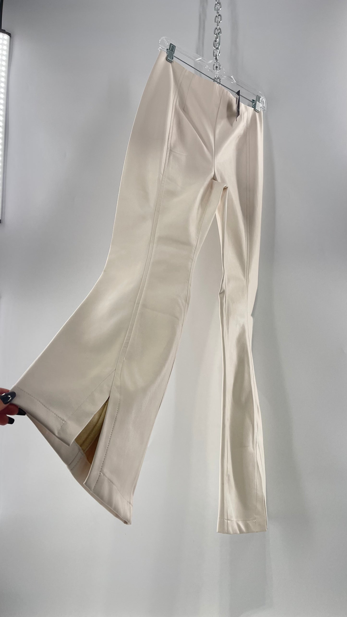 Free People White Cream Faux Flare Leather Pants (29)
