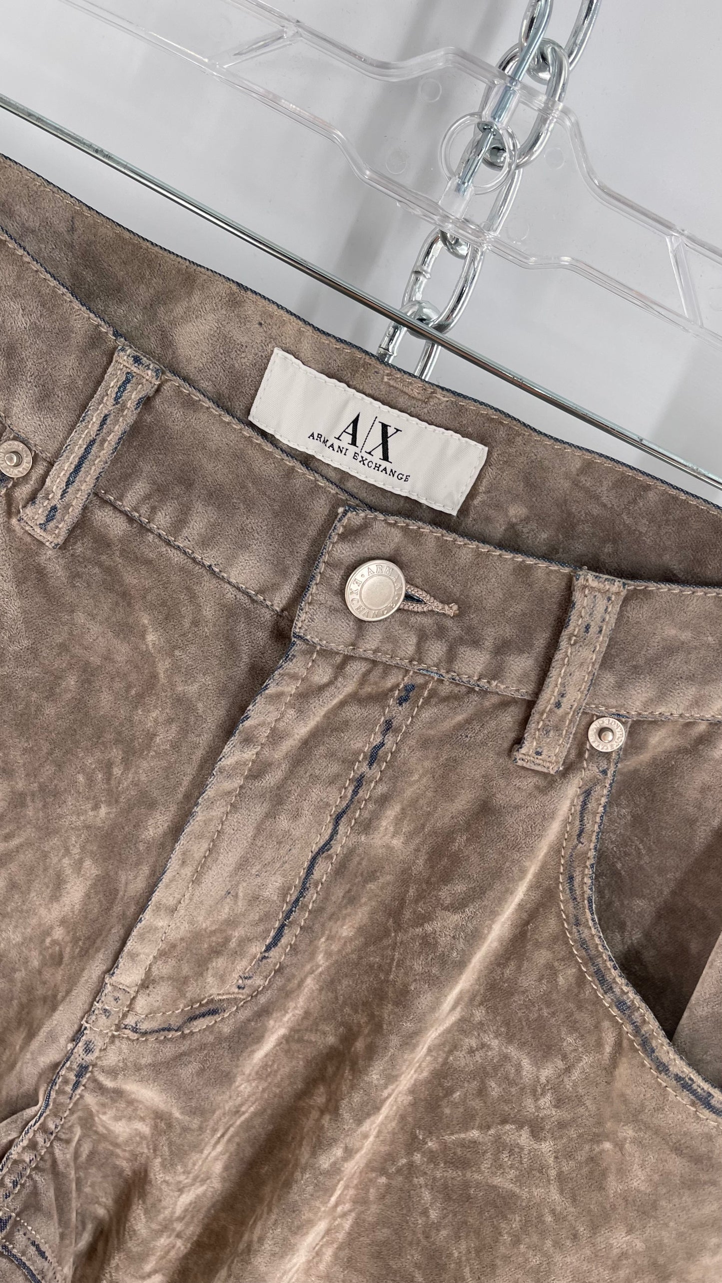 Armani Exchange Grey Velour Straight Legs with Denim Seam Details (Size 4)