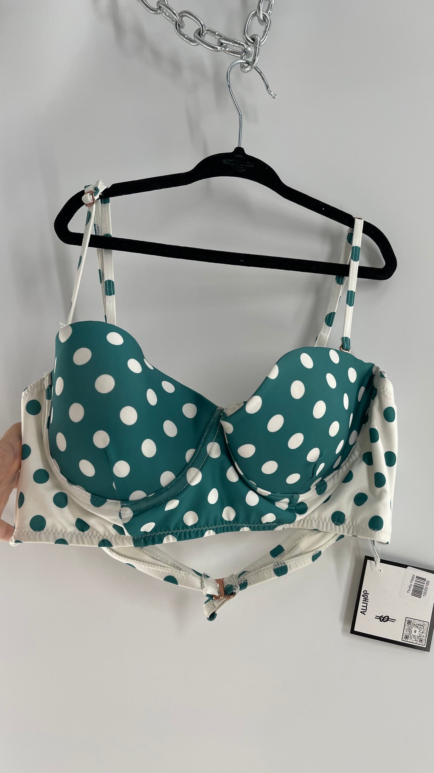 Anthropologie ALIHOP Green/White Polka Dot Underwire Swim Top (Large)