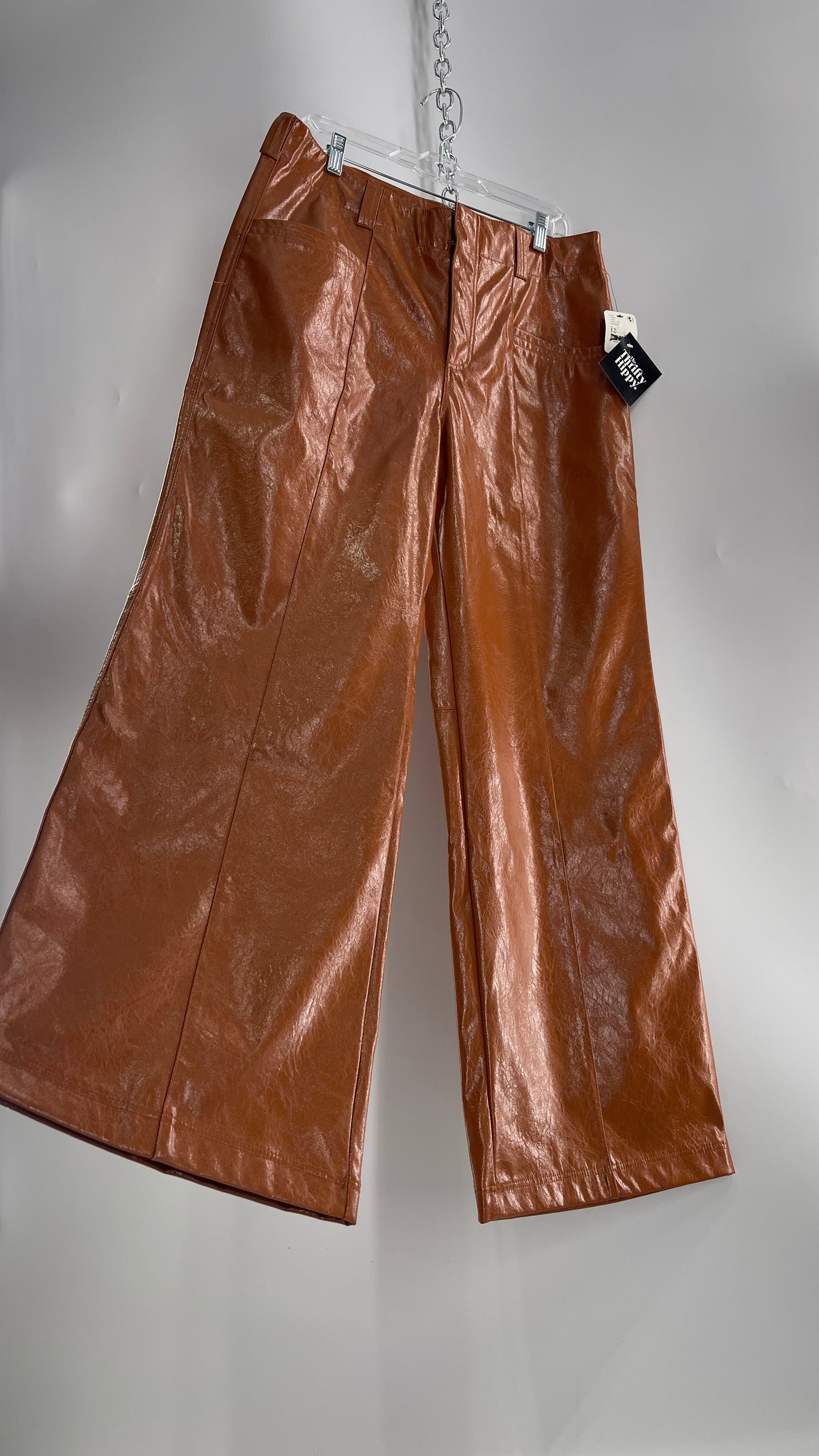 Free People Star Cross Lovers Cognac Brown Vegan Faux Leather Wide Leg Baggy Trouser(12)