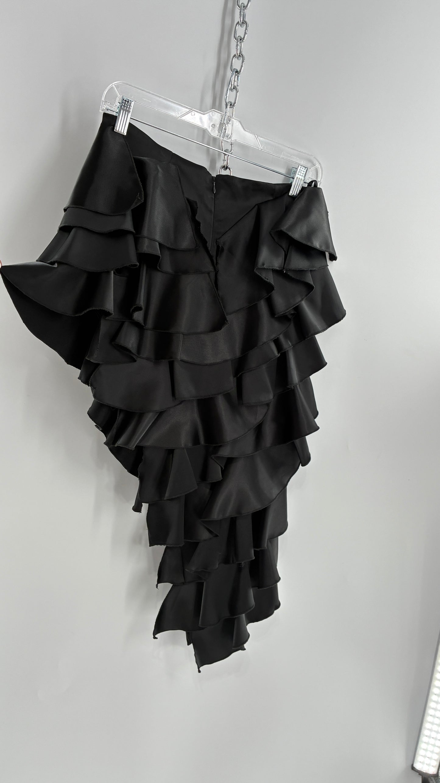 Deadstock Rare 1990s Vintage FRILLY LILLY Black Ruffled Asymmetric Skirt (8)