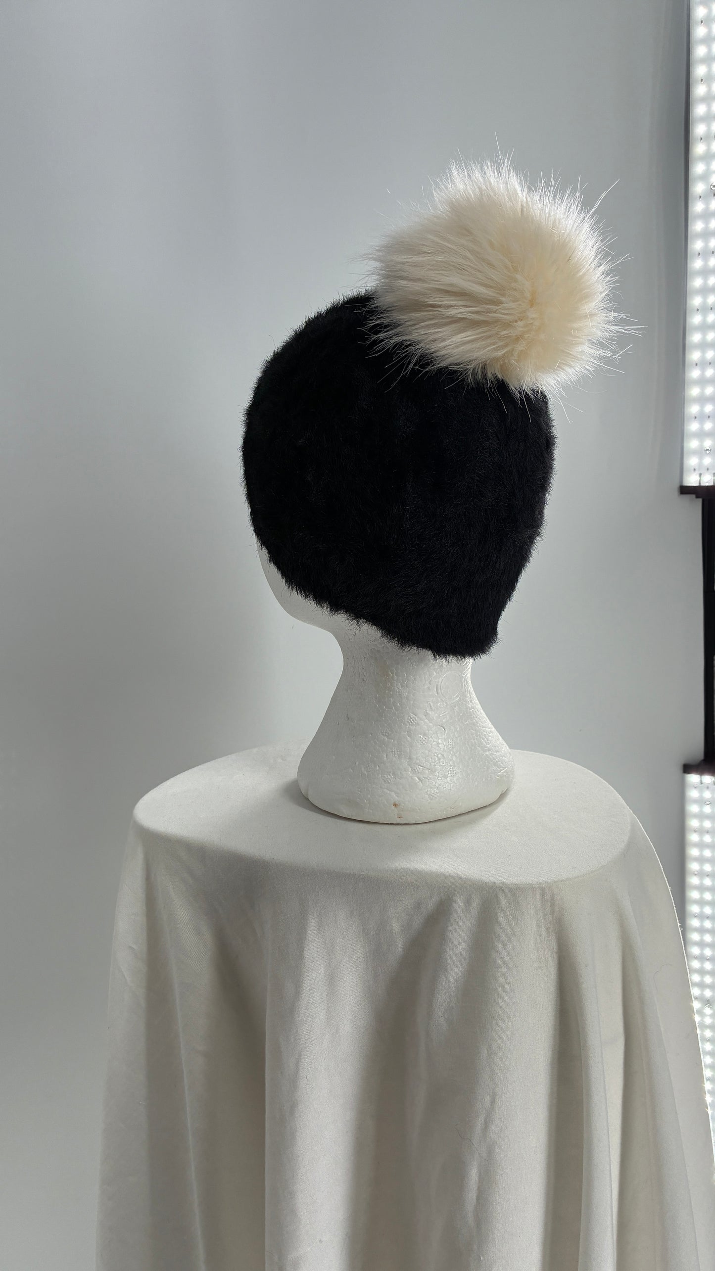 Anthropologie Sleeping on Snow Black Pom Pom Beanie