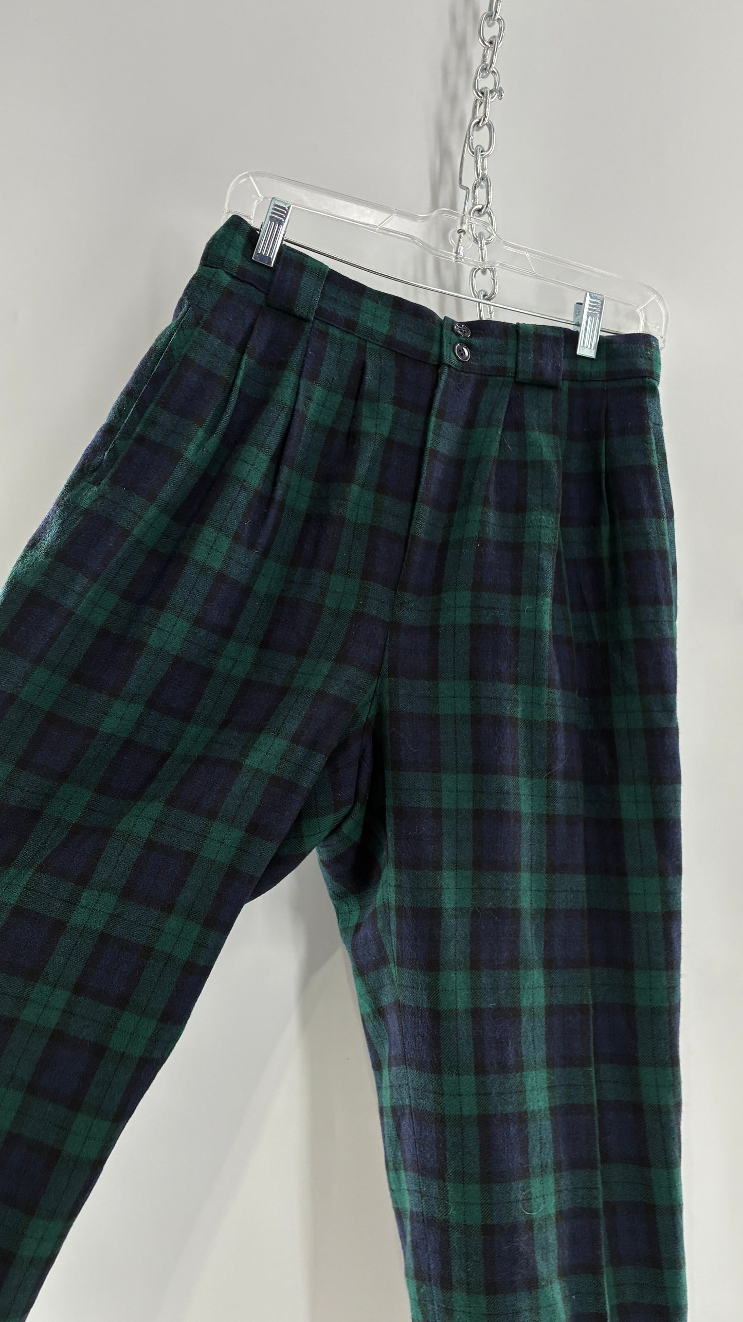 Vintage Collectible Gold by GIORGIO SANT’ANGELO 100% Wool Plaid Navy and Green Trouser (10)