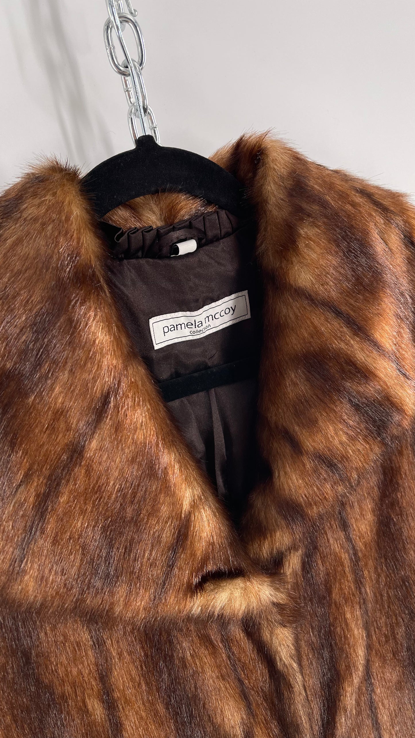 Deadstock Vintage Pamela McCoy Full Length Faux Fur Duster Coat (XS)