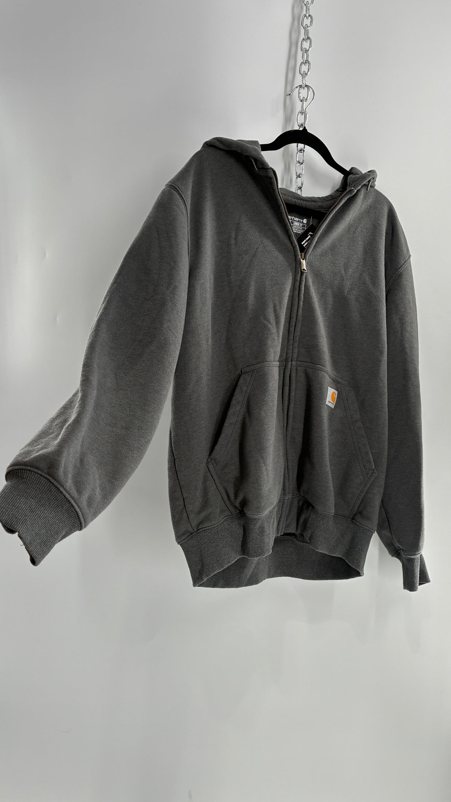 CARHARTT Rain Defender Charcoal Grey Full Zip Heavy Knit Hoodie (Large)