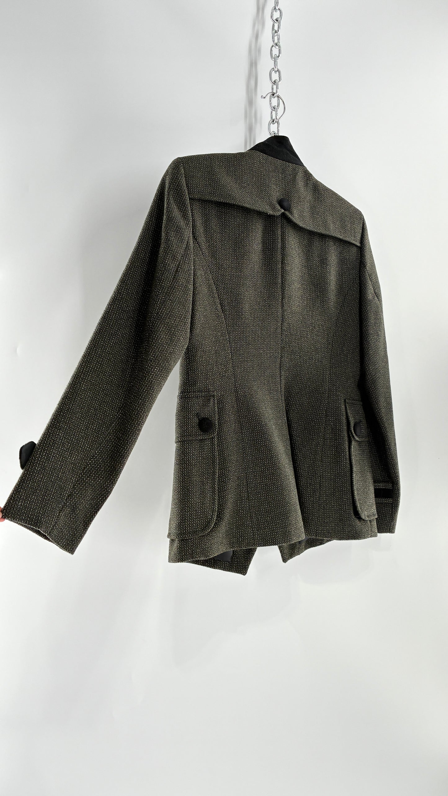 Deadstock Vintage PER UNA 41% Wool Grey Drummer Military Jacket with Black Velvet Piping and Tags Attached (12)