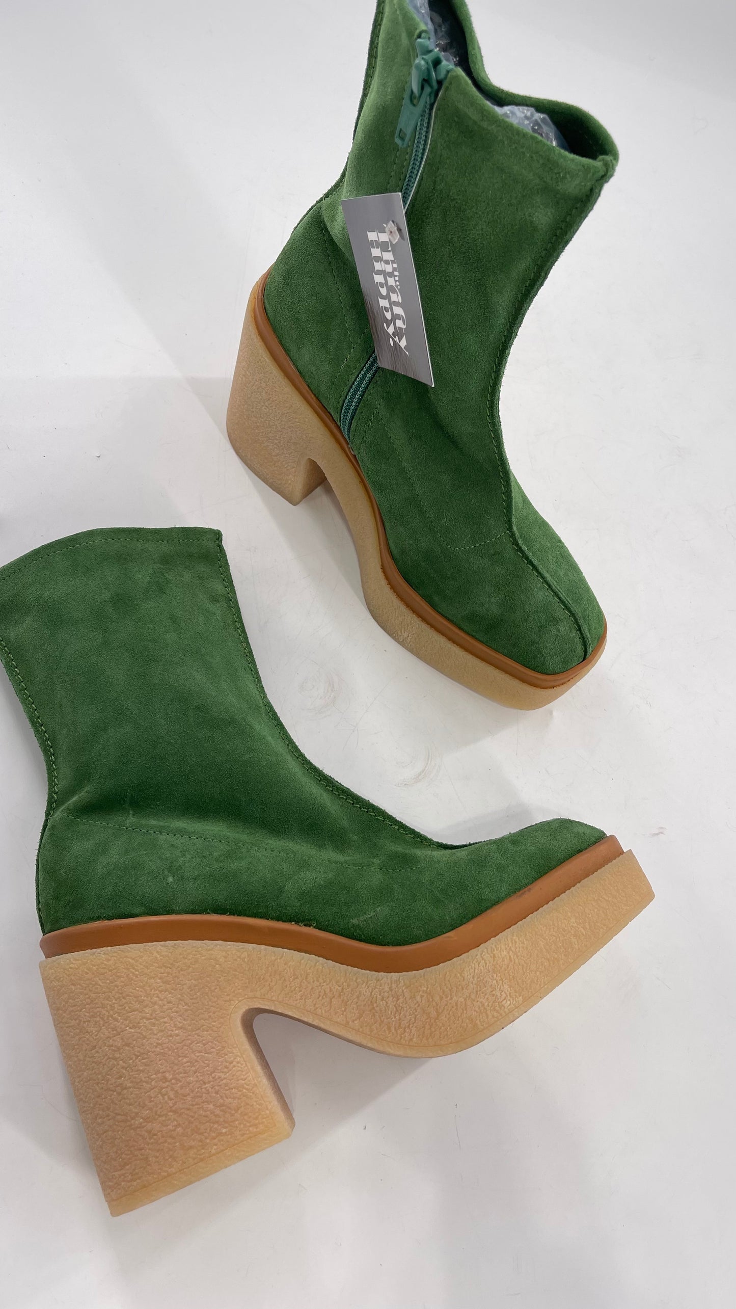 Free People Green Gigi Suede Leather Rubber Heel Boot (36.5)