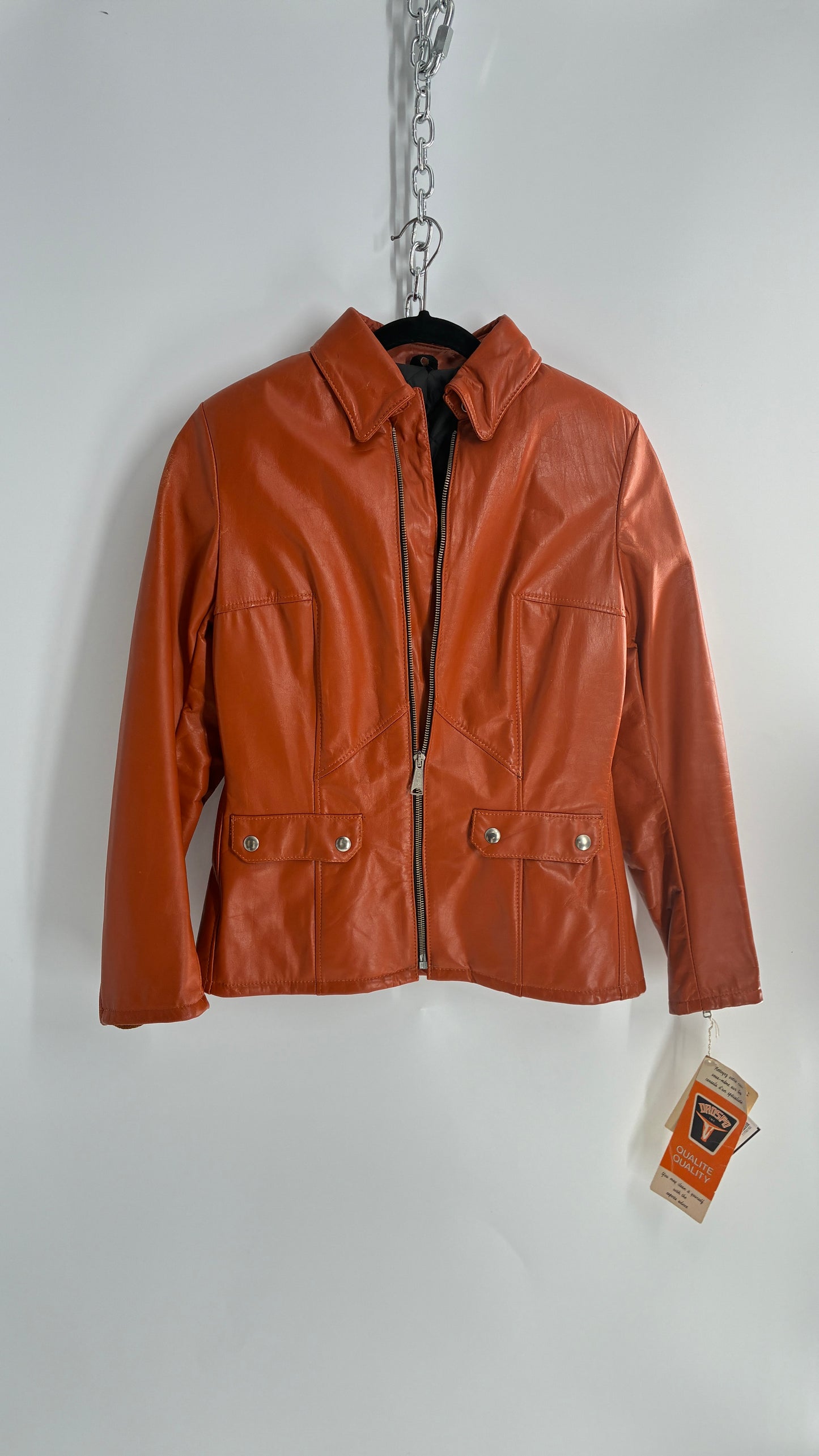 Deadstock Vintage 1970s DROSPO Orange Genuine Leather Fitted Jacket (12)