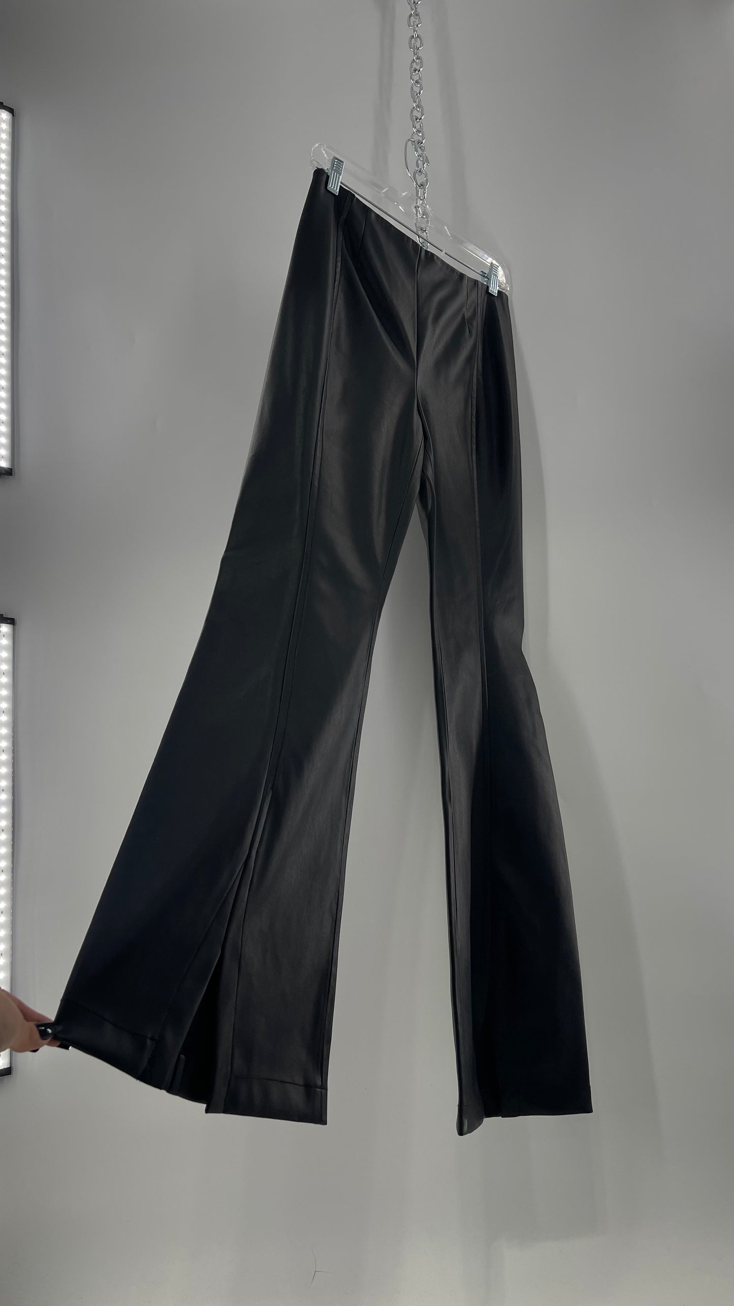 Free People Black Vegan Leather Kick Flares (28)