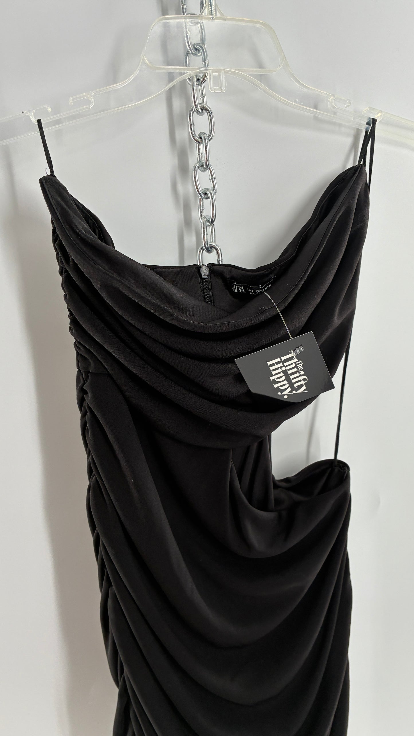 ZARA Black Ruched Cut Out Side Mini Dress (Small)