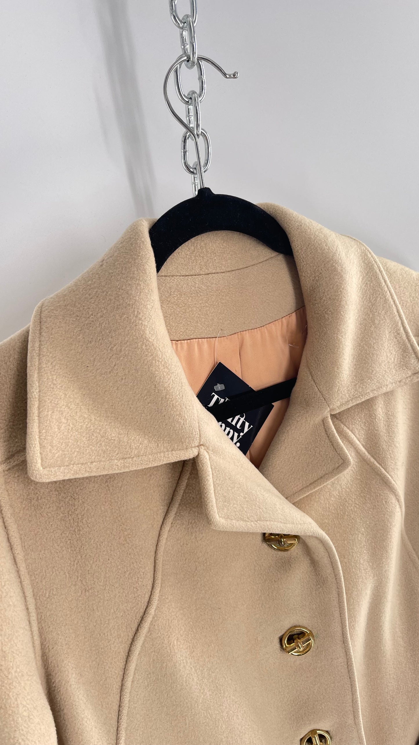 Vintage 100% Amicale Cashmere Beige Cream Coat with Apricot Satin Lining (C) (S/M)