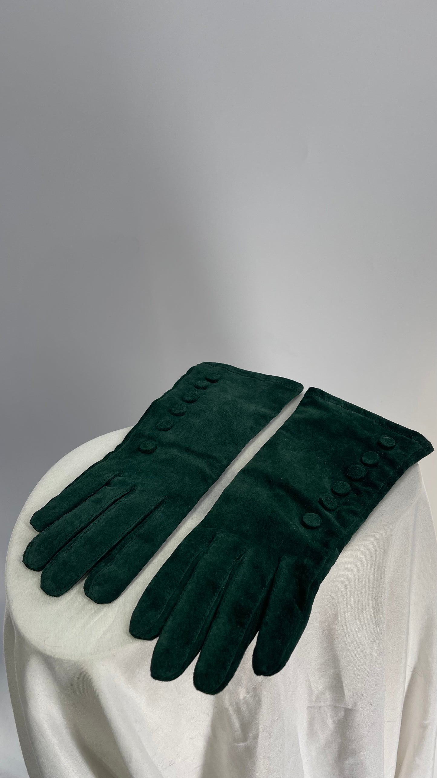 Vintage Green Suede Leather Button Side Gloves