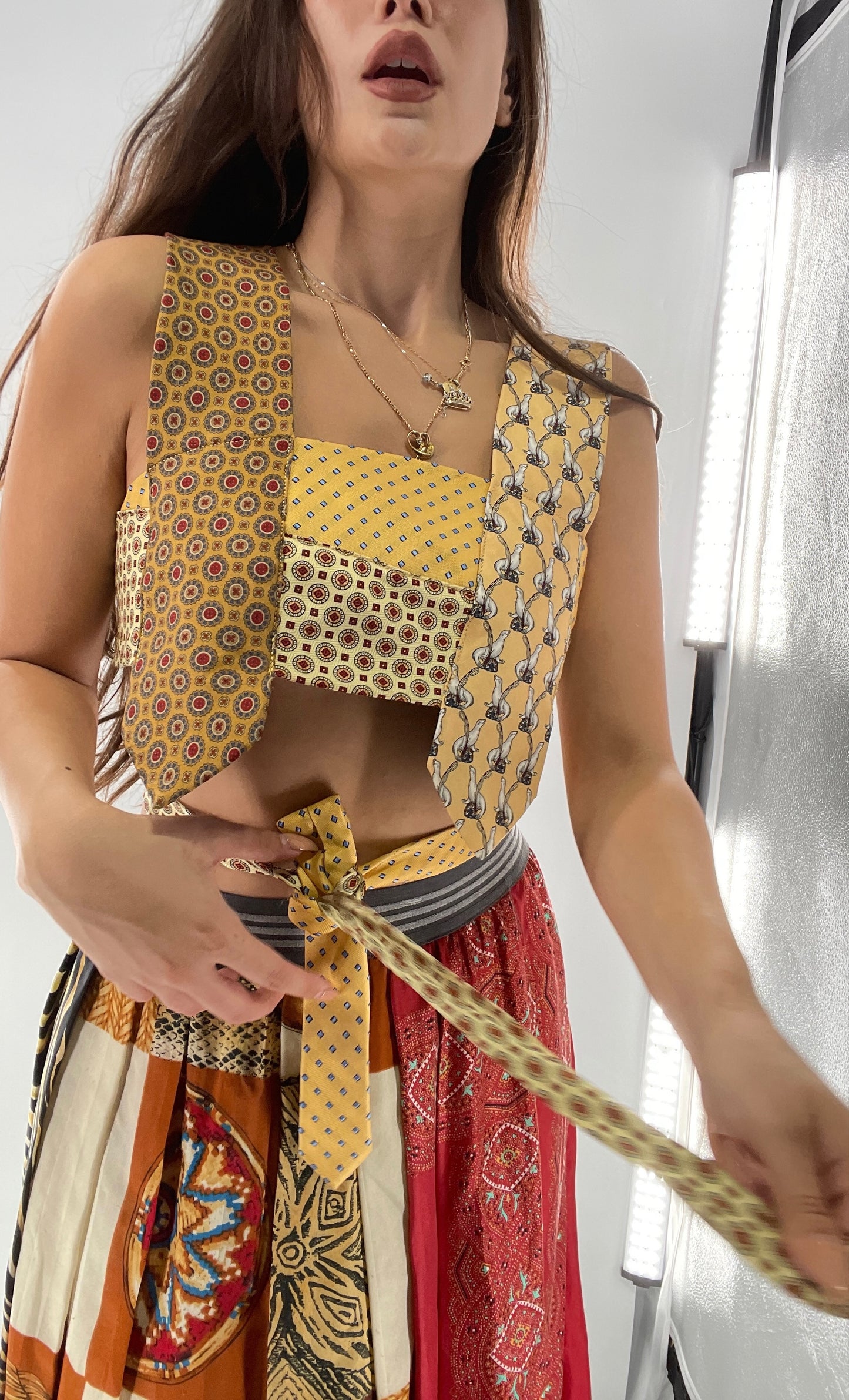 CUSTOM Handmade Yellow “All Tied Up” Cropped Blouse (One Size)