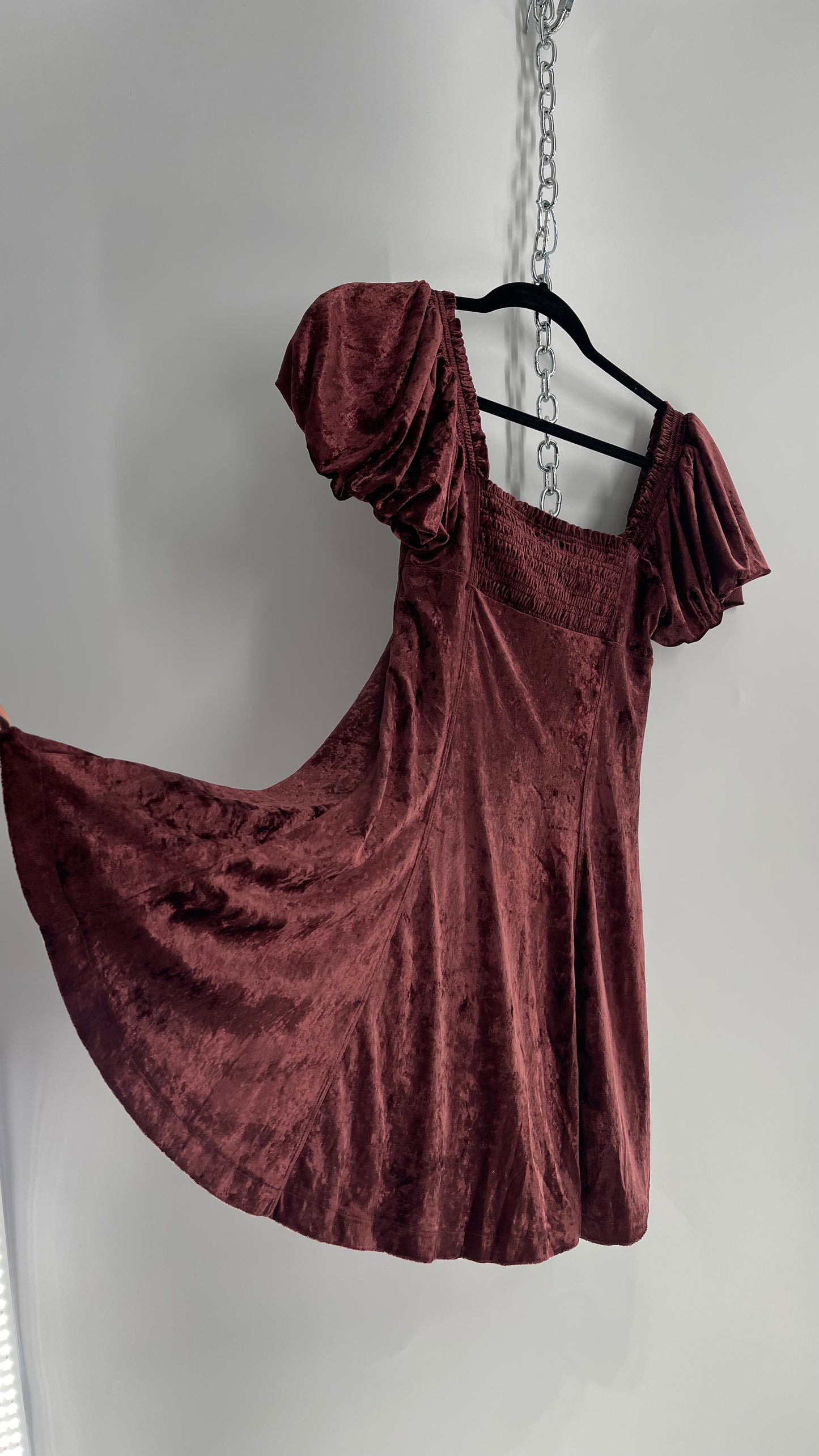 Free People Velour Plum Bustier Milkmaid Dress with Bubble Puff Sleeves (2)