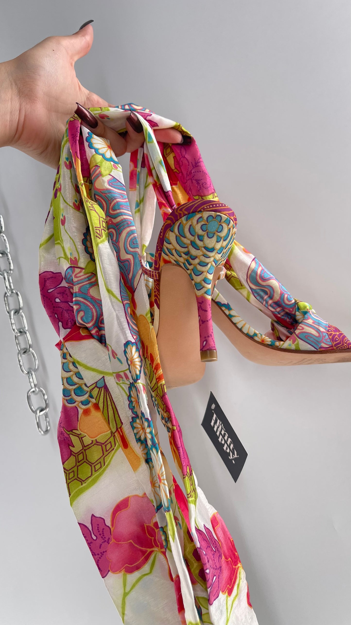 Vintage Beverly Feldman I Love Diamonds Satin Scarf Tie Up Heels (8)