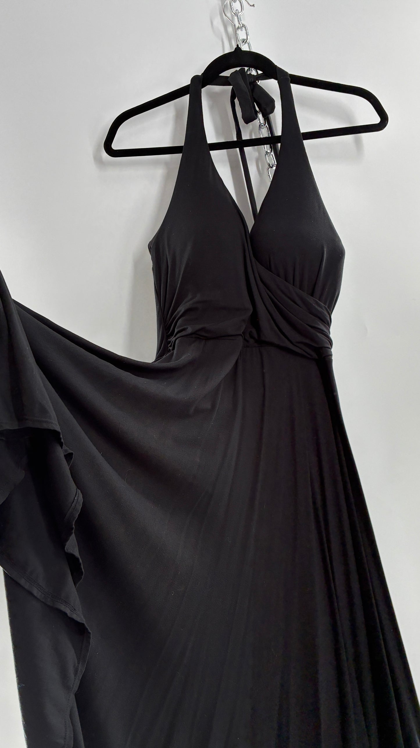 Rare Vintage Victoria’s Secret Black Jersey Knit Halter Voluminous Dress with Built in Padded Bra (34C)
