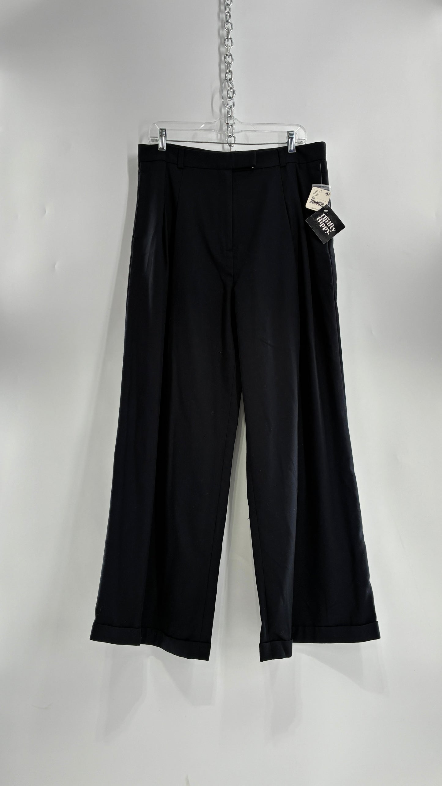 Free People Black Wide Leg, Pleated Trouser with Tags Attached (10)