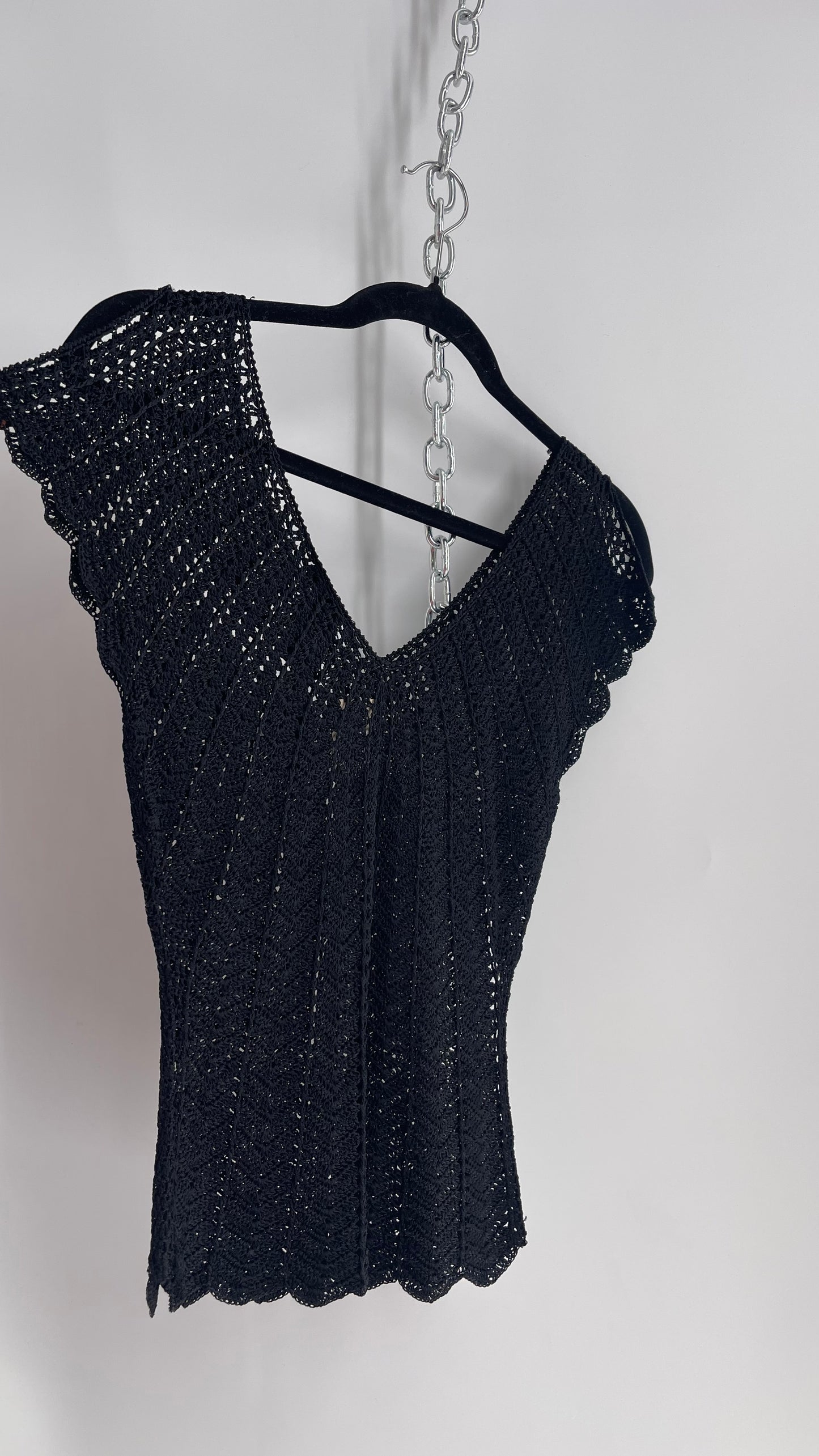 Vintage THE LIMITED Hand Knit Crochet Black Drape Sleeve Top (XS)
