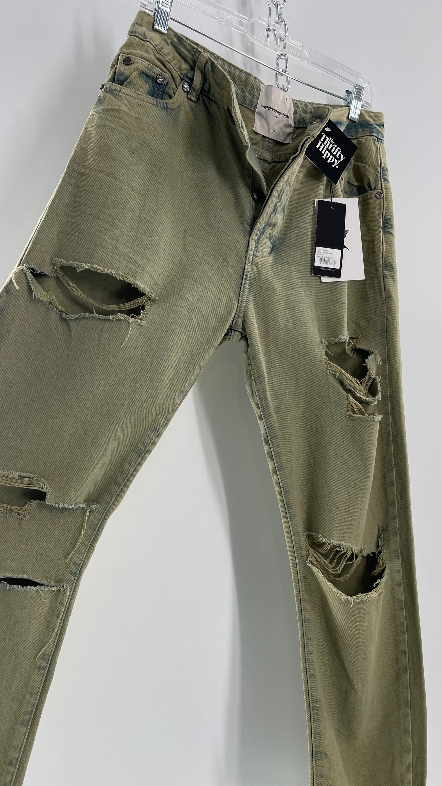 One Teaspoon Distressed Baggy/Bandit Relaxed Jean with Green Hue/Wash (Khaki Haze) (25)