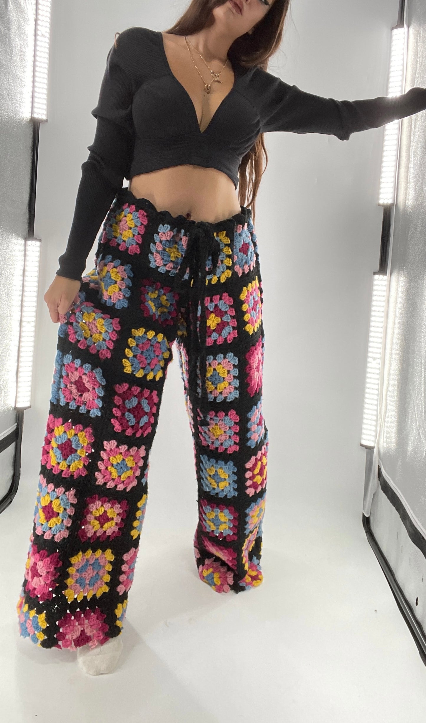 CUSTOM Handmade Granny Square High Contrast Lounge Pants (XS/S/M/L)