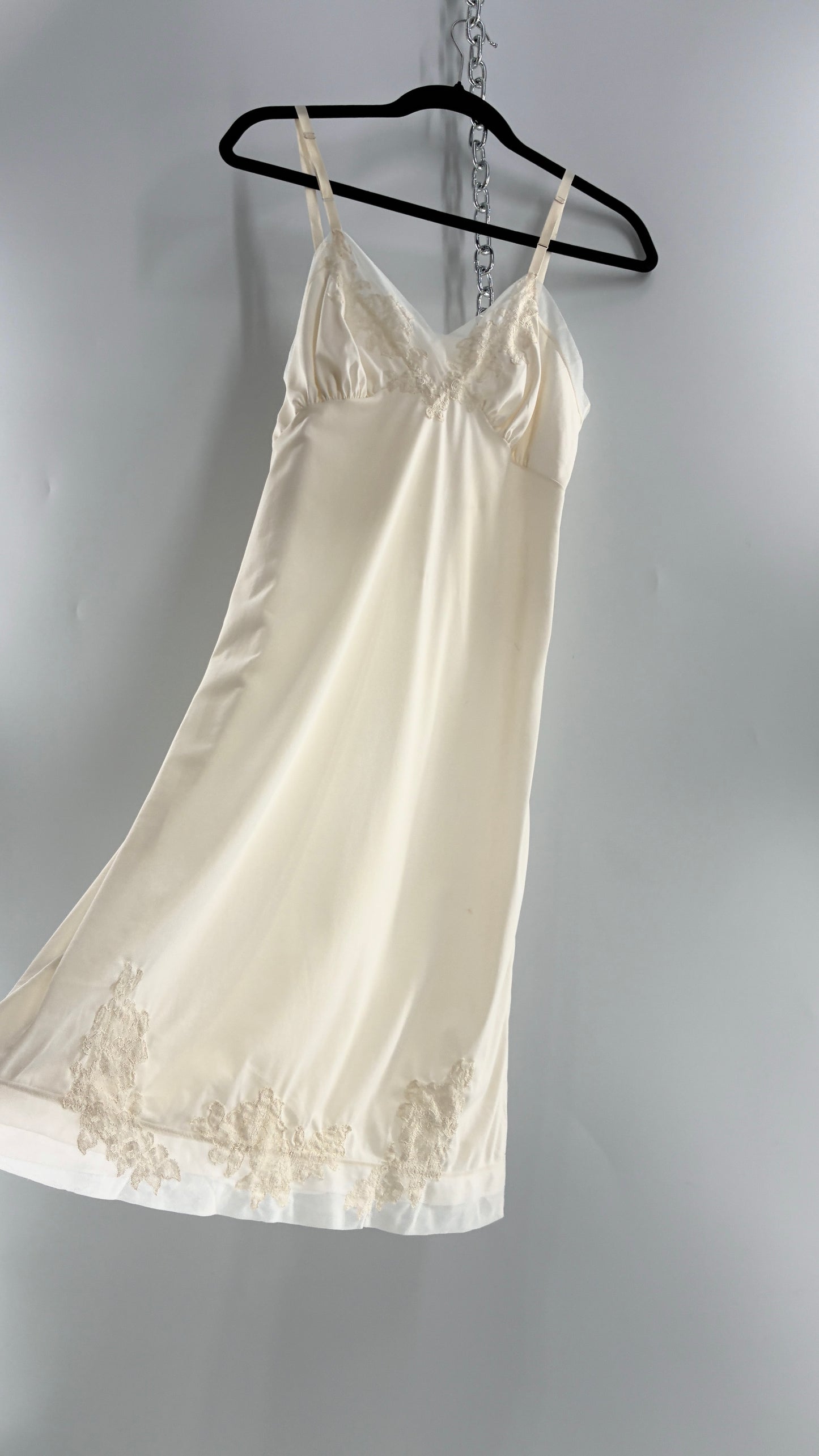 Vintage Van Raalte Suavette Nylon Slip Dress with Pleated, Embroidered Bust (S/34)