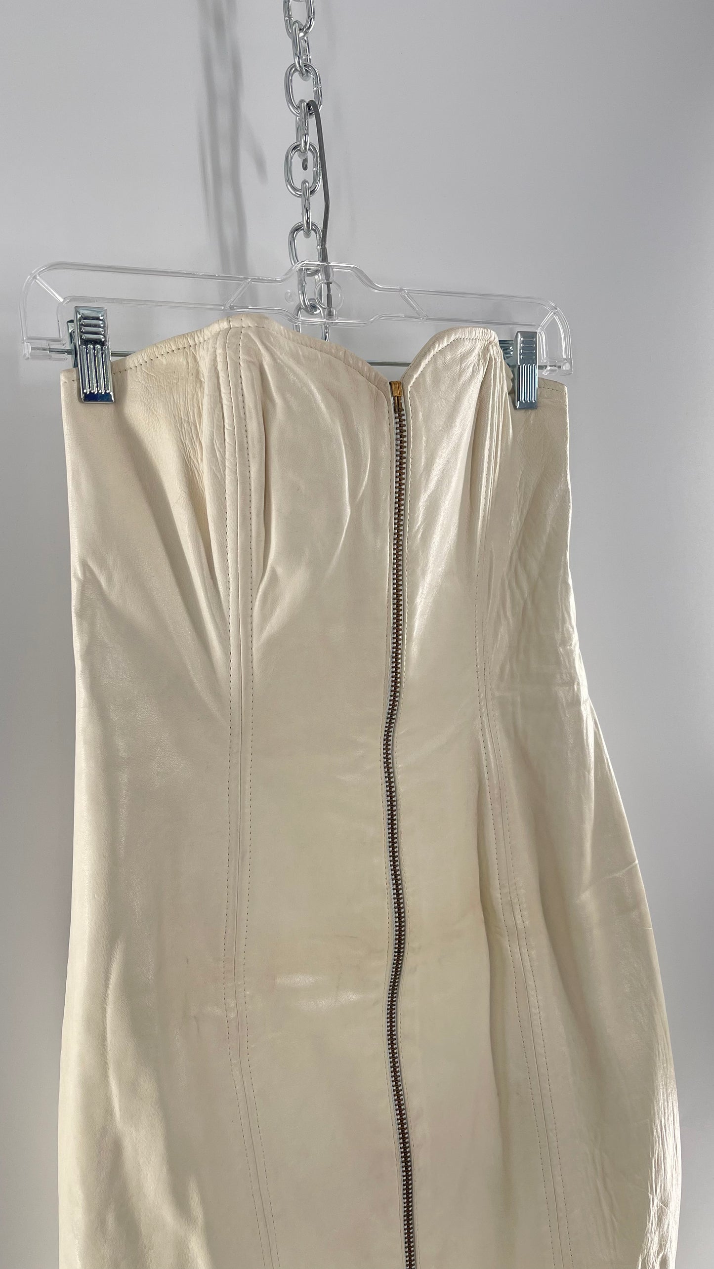 Vintage White Leather Zip Front Mini Dress *Handmade* (Size Small/Medium)