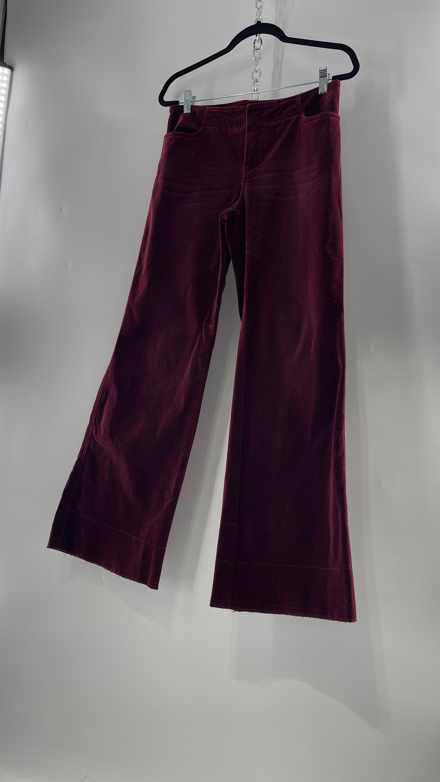 Vintage 90s Express Wine Toned Burgundy Velvet Low Rise Kickflares (7/8)