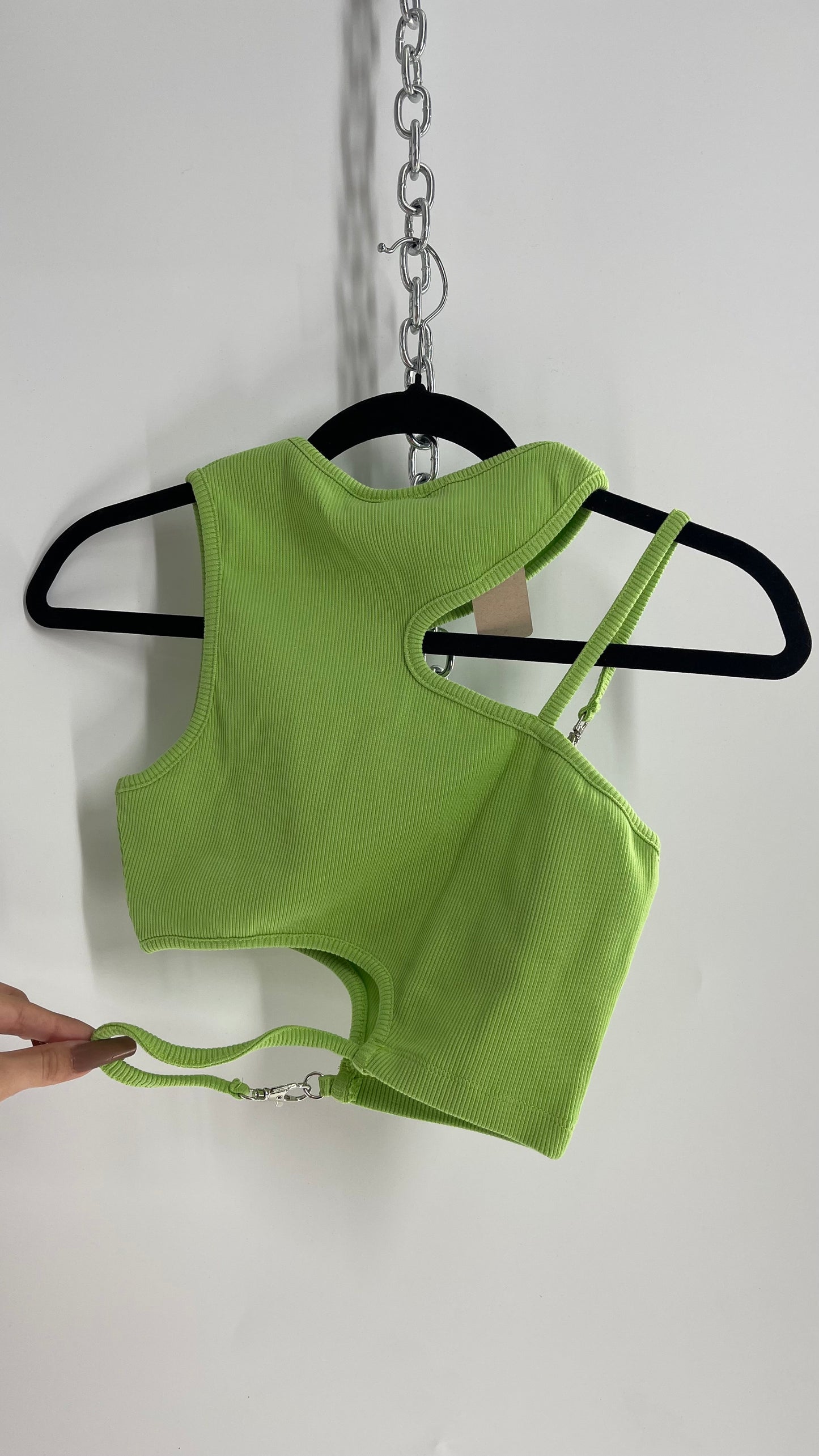 The Ragged Priest Neon Green Cut Out, Strappy Tank with Tags Attached and Metal Hardware (8)