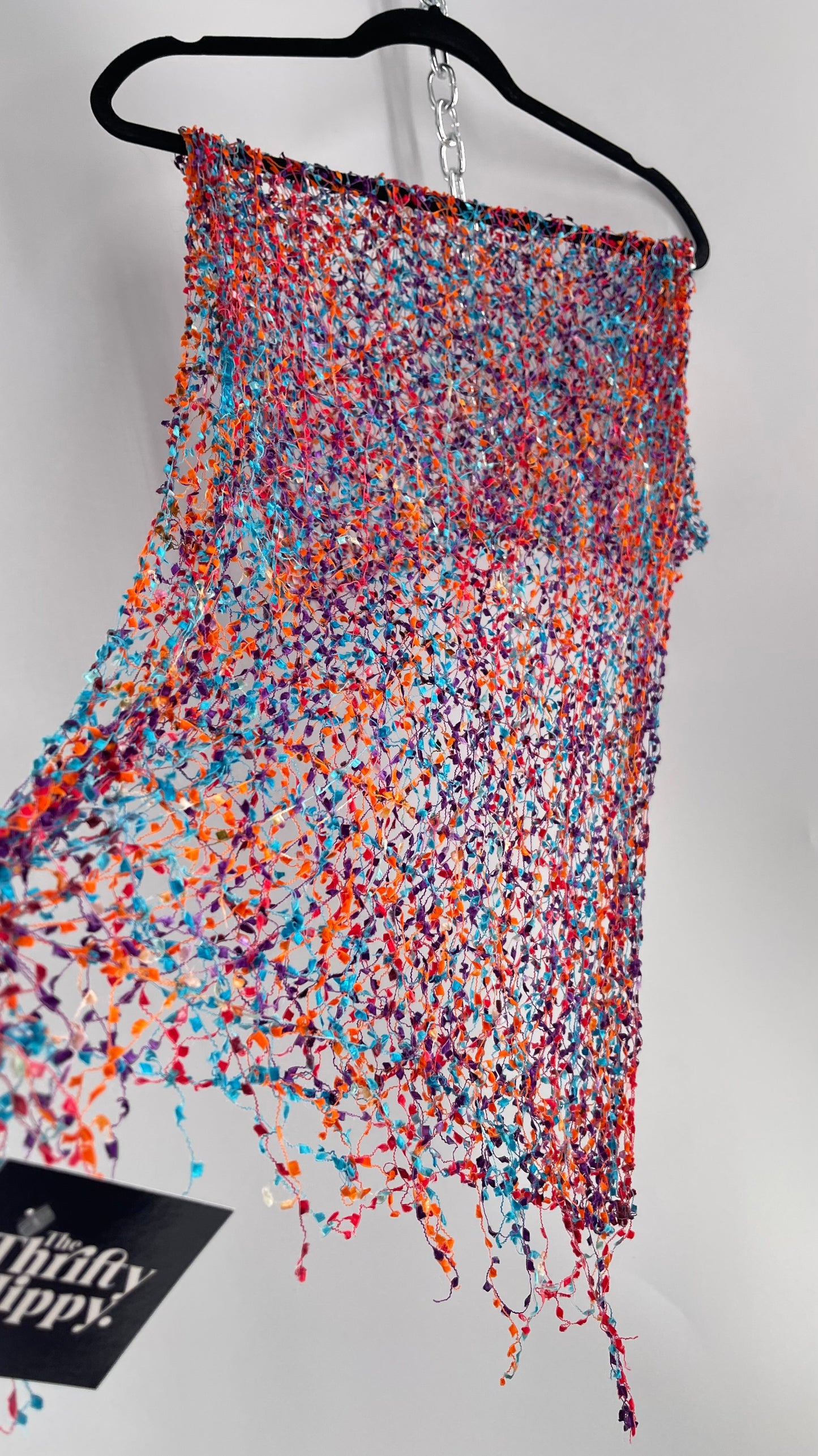 Vintage Negative Space Confetti Scarf Red, Teal, Orange, Blue