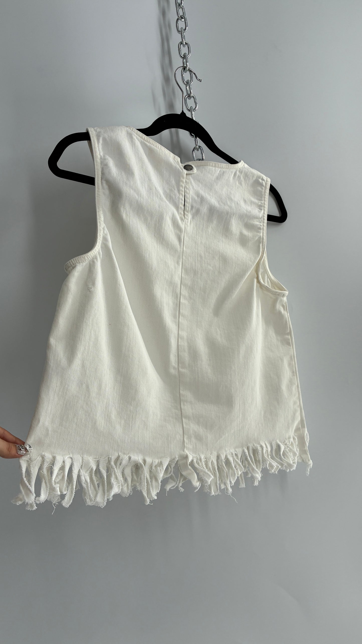 Urban Outfitters Silence + Noise White Denim Fringe Hem Top (Medium)