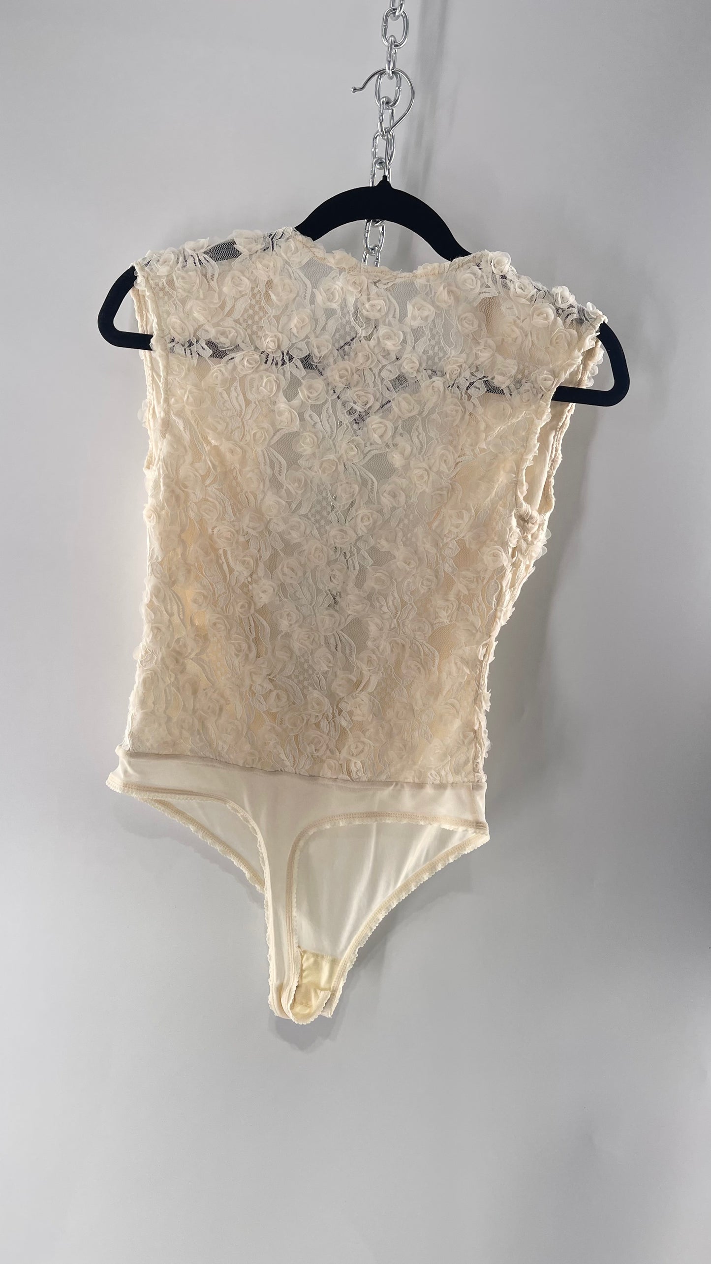 Intimately Free People White Shirt Sleeve Rosette Bodysuit (Small)