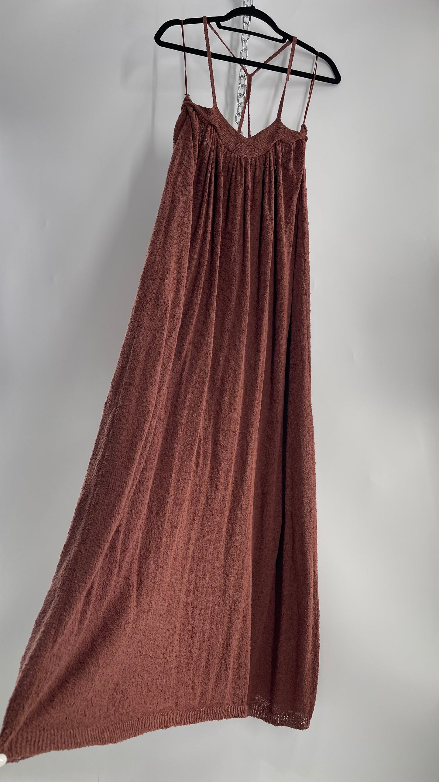 Free People Under the Stars Textured Brown Heavy Knit Maxi Dress  (Medium)