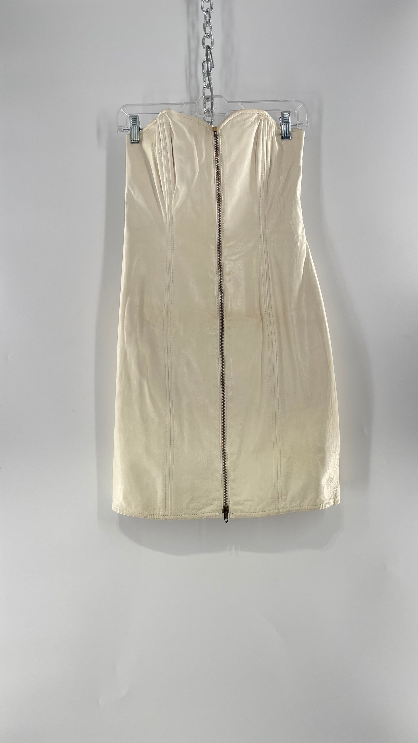 Vintage White Leather Zip Front Mini Dress *Handmade* (Size Small/Medium)