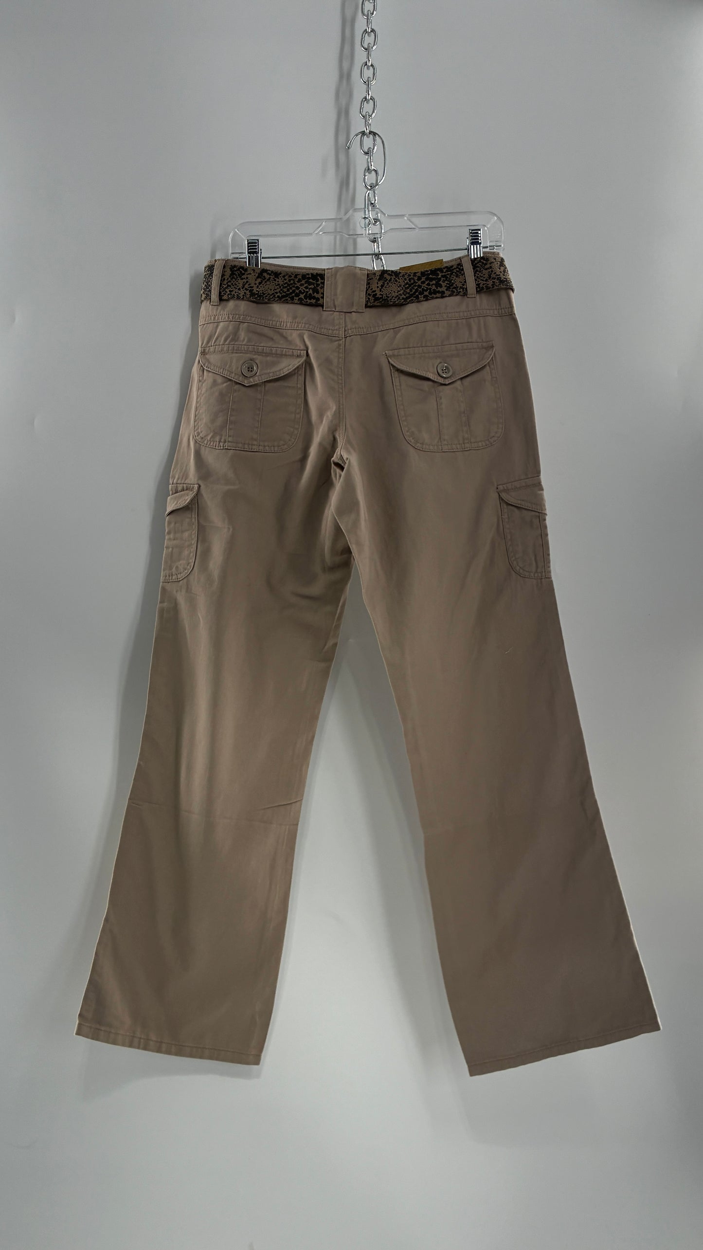 Deadstock Vintage MOKACHINO Tan Low Rise Cargos with Grommet Belt and Zipper Details (4,10)