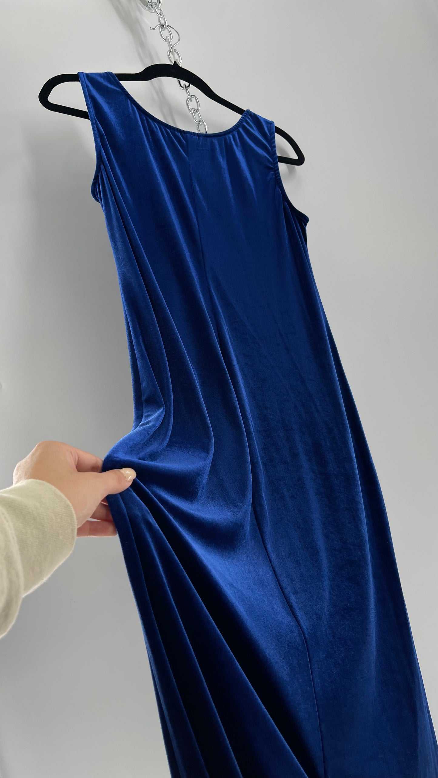 Vintage Carol Anderson Royal Blue Velvet Square Neckline Floor Length Dress (Medium)