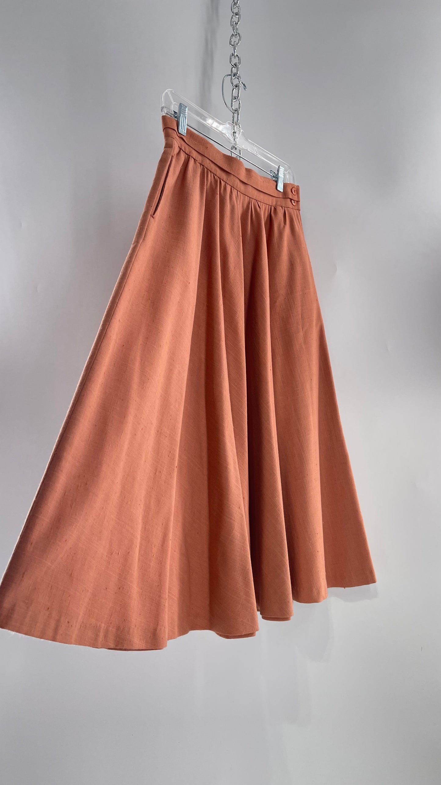 Vintage David N Linen Look Apricot Pink/Orange Circle Skirt with Pockets (9/10)