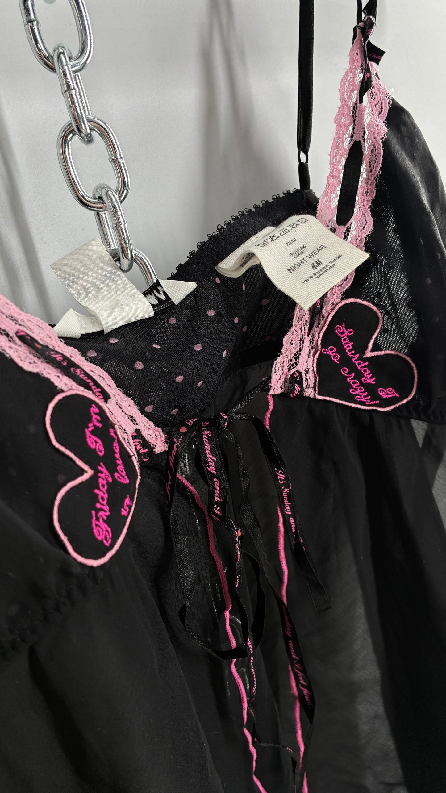 Vintage “Friday I’m in Love. Saturday I go crazy.” Heart Patchwork Polka Dot Camisole (M)