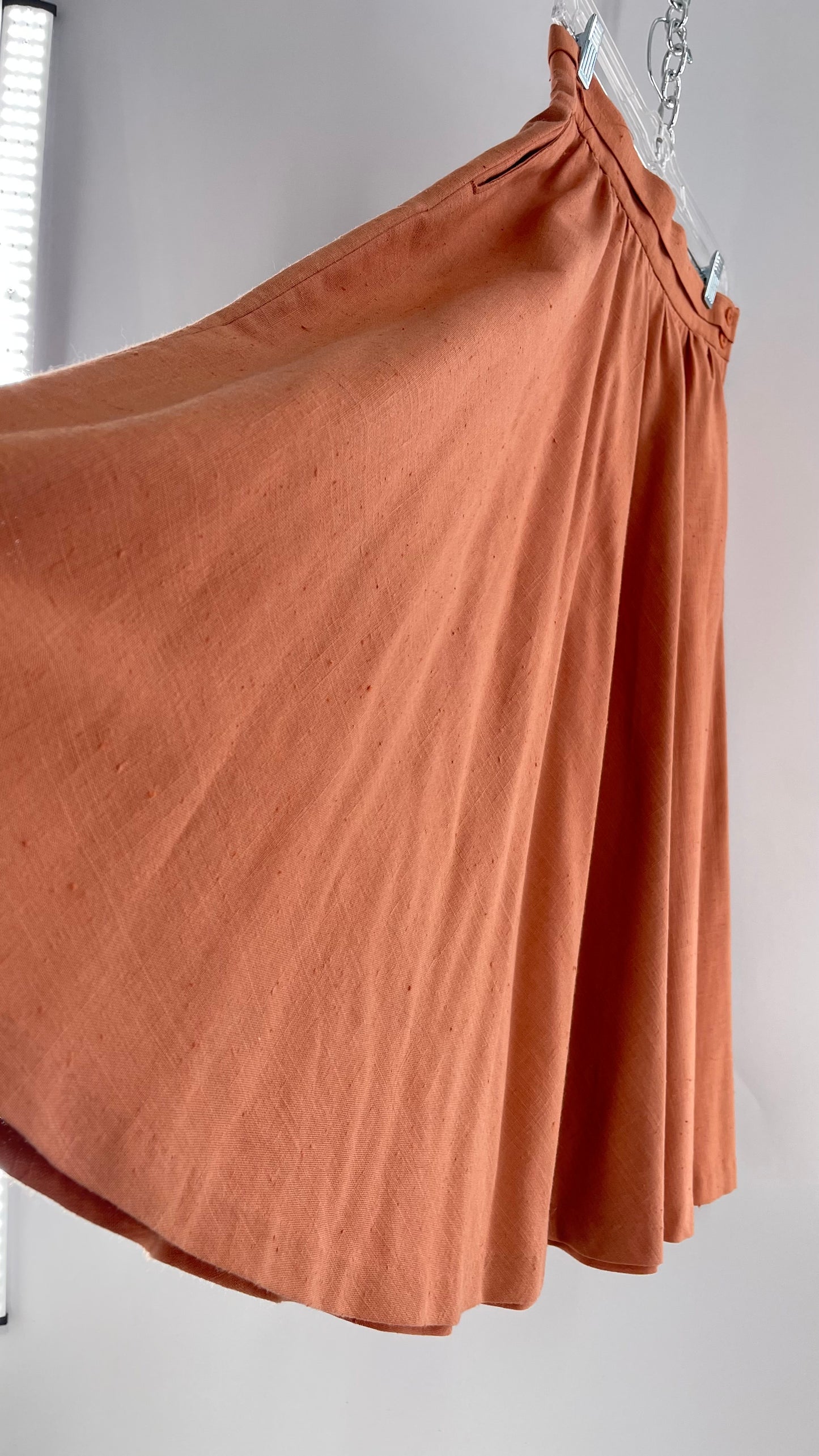 Vintage David N Linen Look Apricot Pink/Orange Circle Skirt with Pockets (9/10)