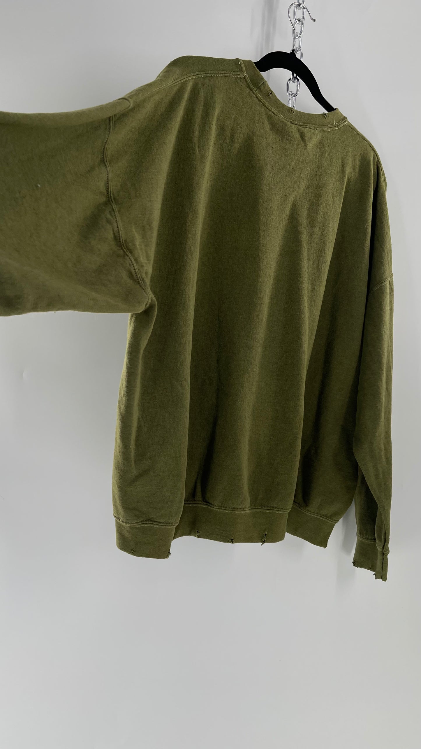 Vintage Green Graphic Pink Floyd Crewneck Knits with Distressed Neckline and Hems (L/XL)
