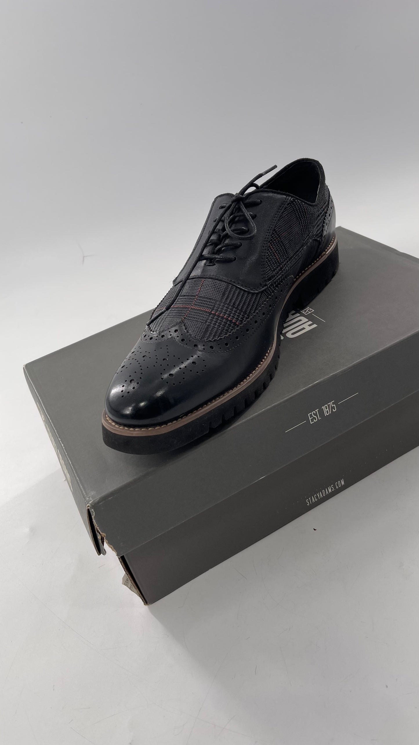 Stacy Adam’s Grey and Black, Plaid and Leather WingTip Oxfords (11)