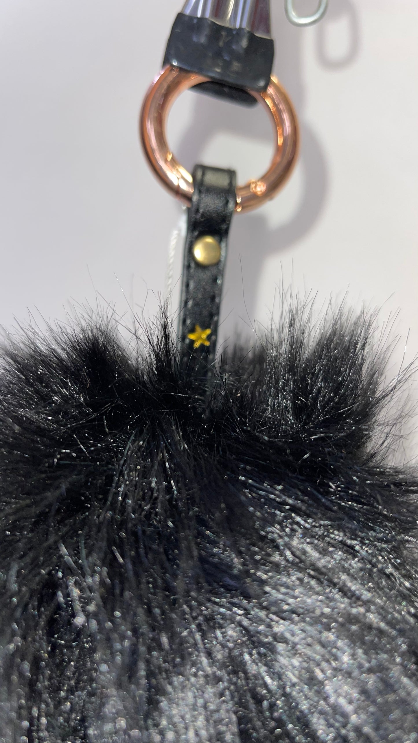 Free People Black Pom Pom Keychain with Star Strap